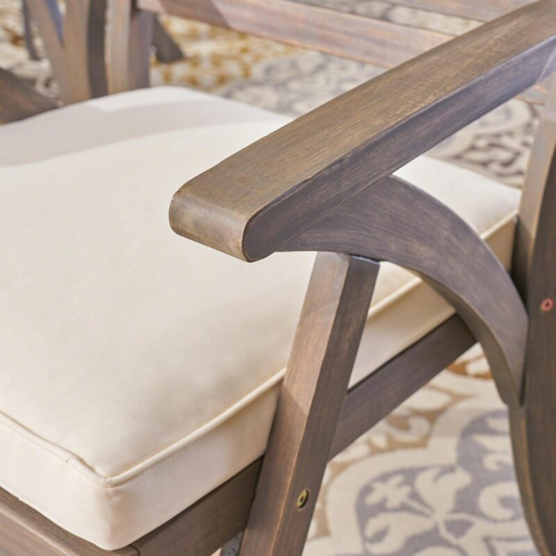 Noble House Hermosa 7 Piece Traditional Outdoor Dining Table Set, Gray/Cream - Image 3