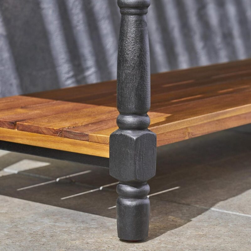 Noble House Imperial Outdoor Rustic Acacia Wood Bench with Shelf in Teak/Black - Image 4