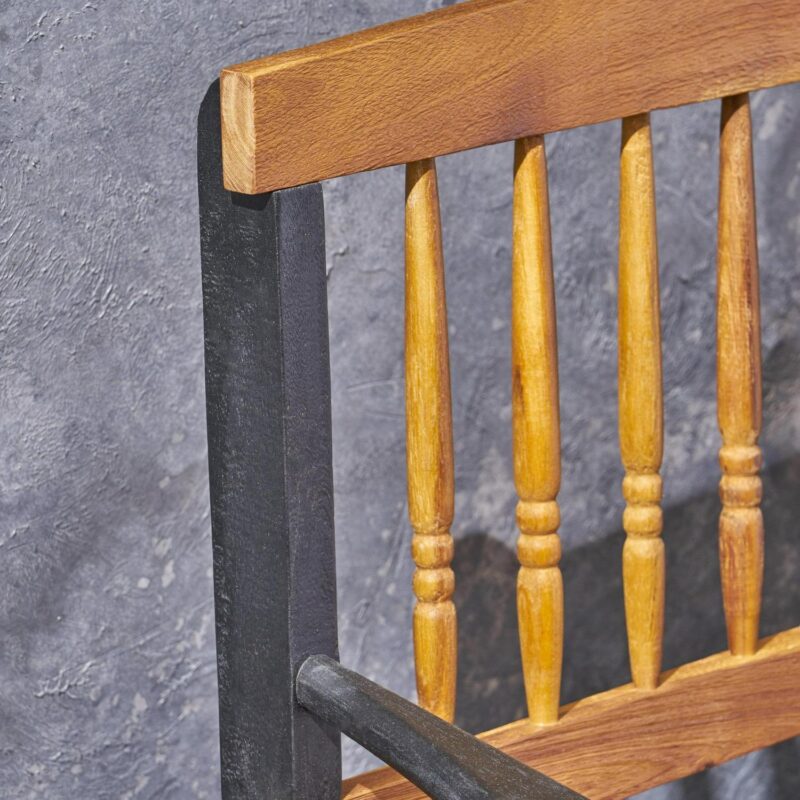 Noble House Imperial Outdoor Rustic Acacia Wood Bench with Shelf in Teak/Black - Image 2