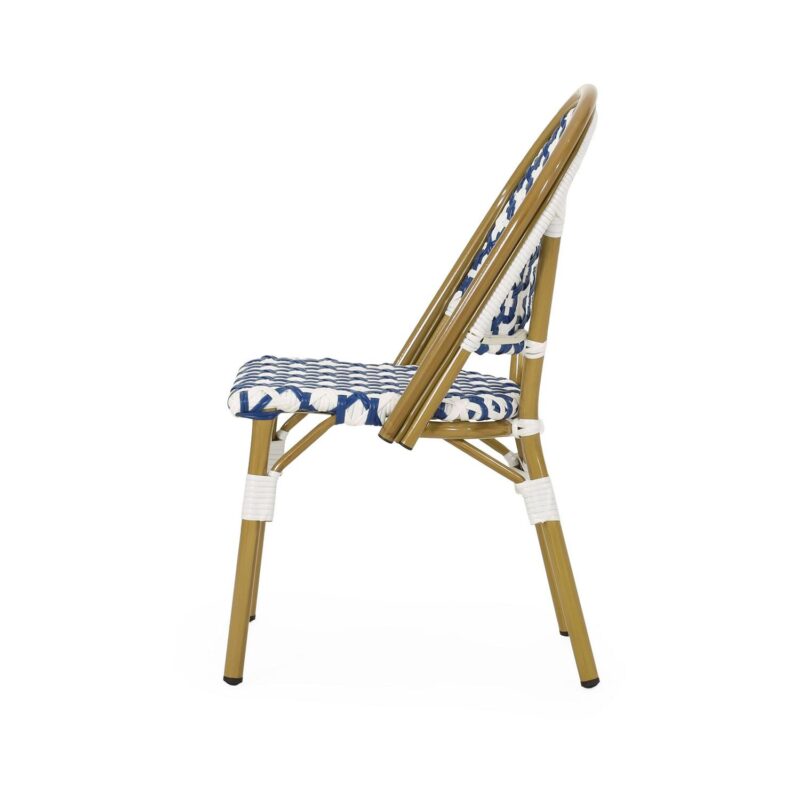 Noble House Louna Aluminum and Faux Rattan Bistro Chairs in Blue/White (Set of 2) - Image 2
