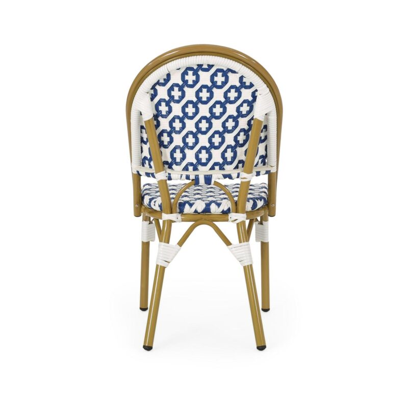 Noble House Louna Aluminum and Faux Rattan Bistro Chairs in Blue/White (Set of 2) - Image 4