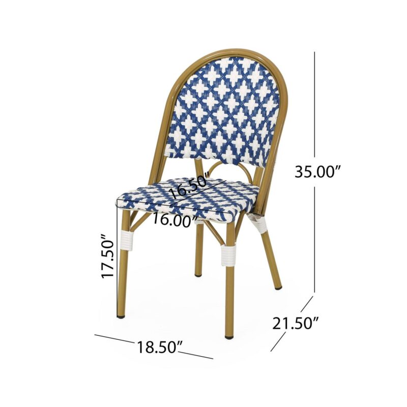 Noble House Louna Aluminum and Faux Rattan Bistro Chairs in Blue/White (Set of 2) - Image 8