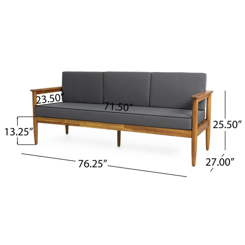 Noble House Magnolia Acacia Wood Outdoor Patio 3-Seater Sofa in Teak/Dark Gray - Image 7