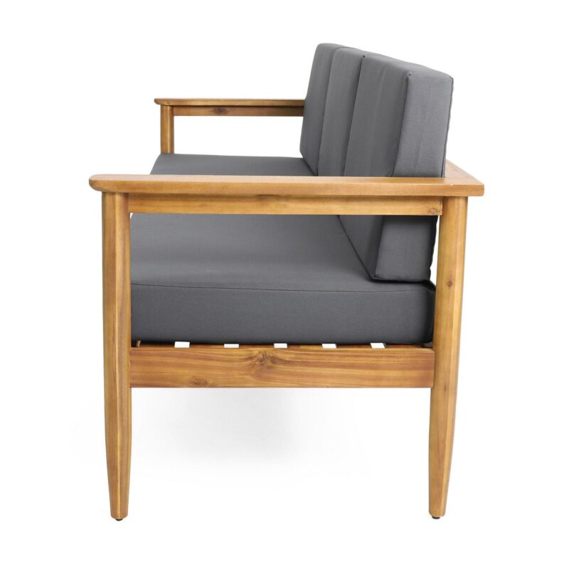 Noble House Magnolia Acacia Wood Outdoor Patio 3-Seater Sofa in Teak/Dark Gray - Image 5