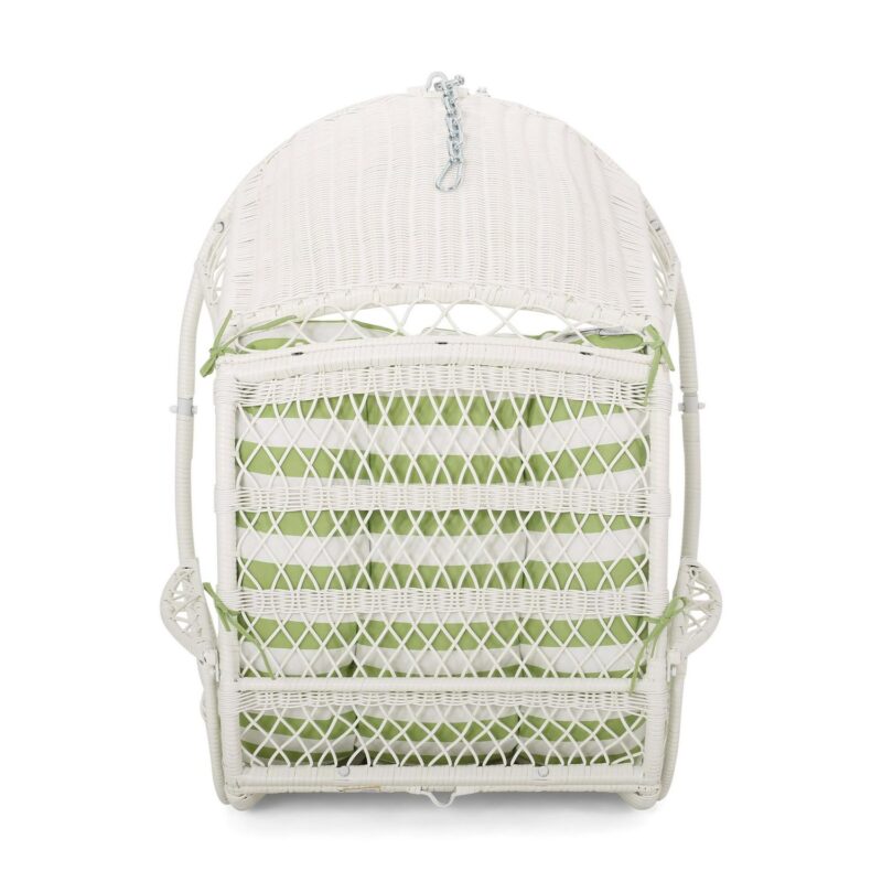 Noble House Malia Wicker Hanging Chair (Stand Not included) in White/ Green - Image 5