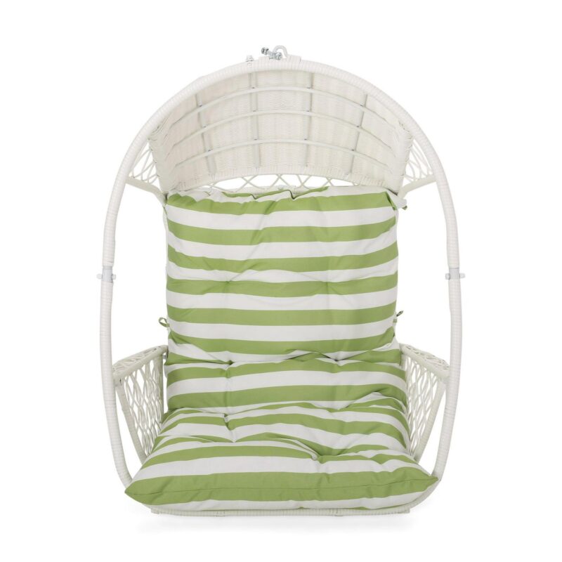 Noble House Malia Wicker Hanging Chair (Stand Not included) in White/ Green - Image 3