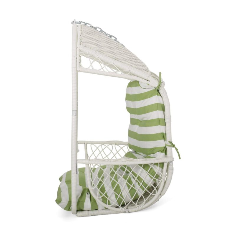 Noble House Malia Wicker Hanging Chair (Stand Not included) in White/ Green - Image 4