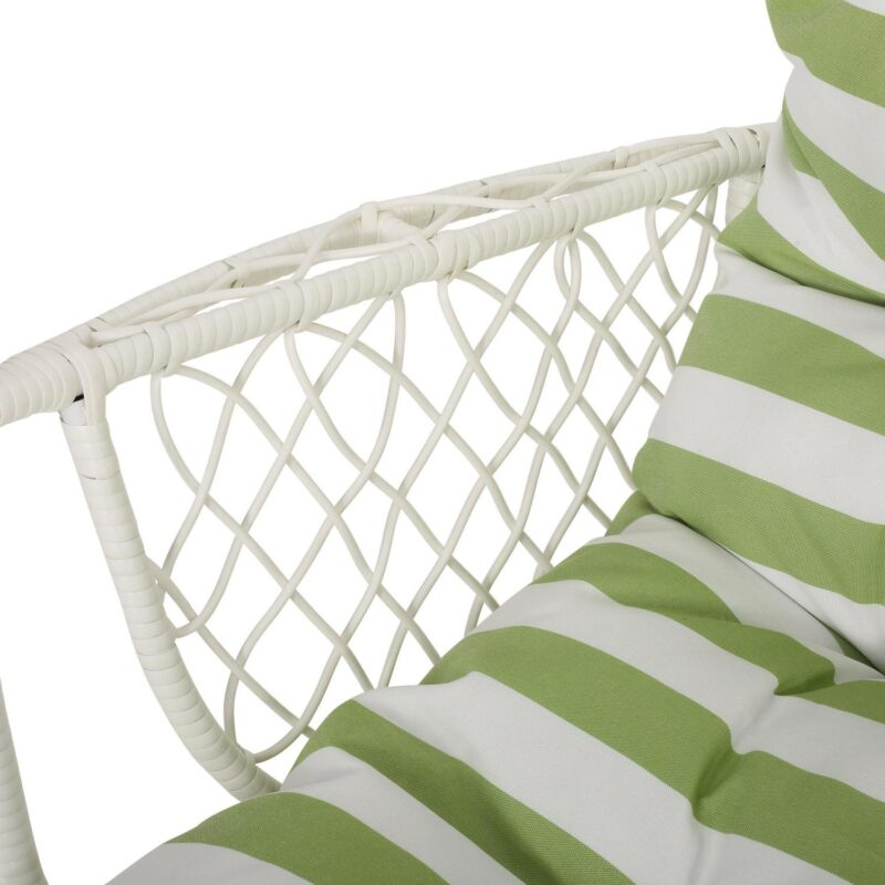 Noble House Malia Wicker Hanging Chair (Stand Not included) in White/ Green - Image 7