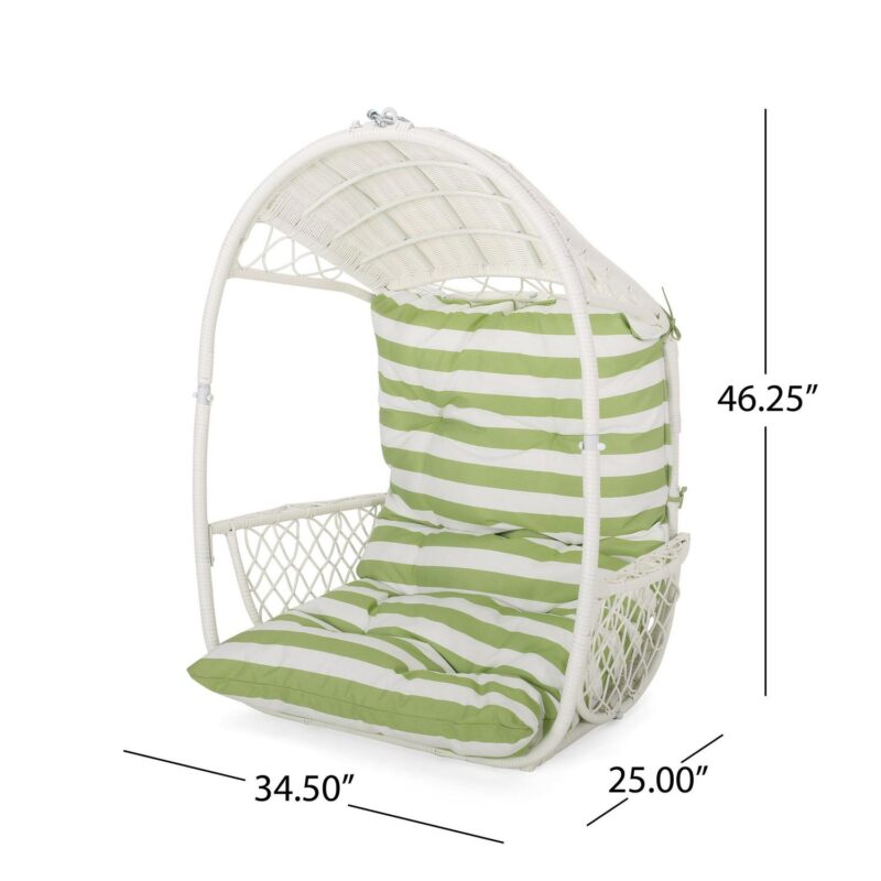Noble House Malia Wicker Hanging Chair (Stand Not included) in White/ Green - Image 10