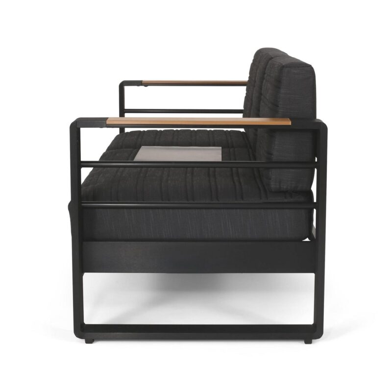 Noble House Negley Cushion Aluminum Outdoor Sofa - Black/Dark Gray - Image 9