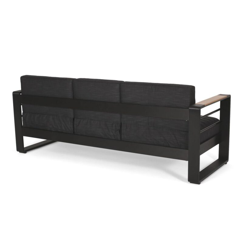 Noble House Negley Cushion Aluminum Outdoor Sofa - Black/Dark Gray - Image 10