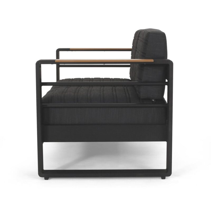 Noble House Negley Cushion Aluminum Outdoor Loveseat - Dark Gray/Black - Image 5