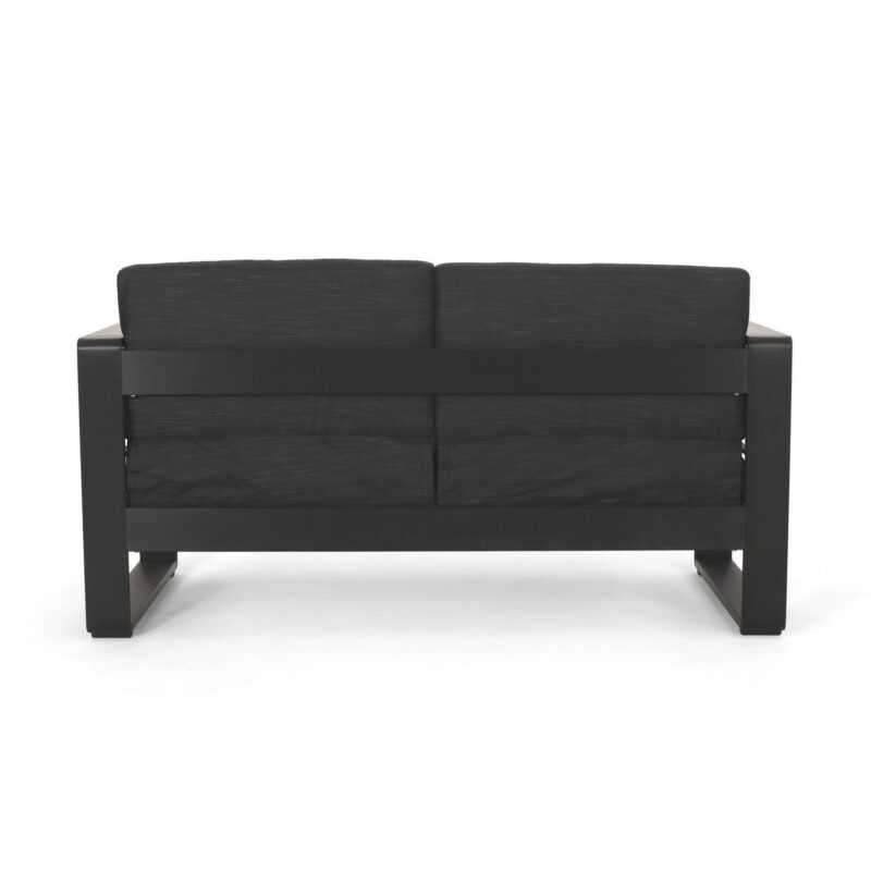 Noble House Negley Cushion Aluminum Outdoor Loveseat - Dark Gray/Black - Image 4