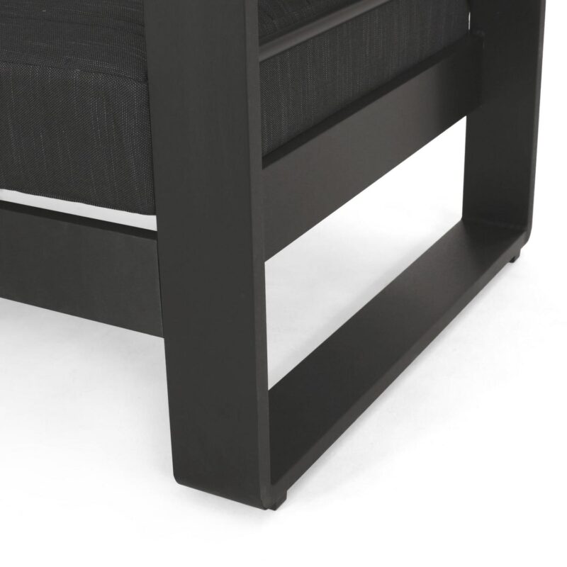Noble House Negley Cushion Aluminum Outdoor Loveseat - Dark Gray/Black - Image 6