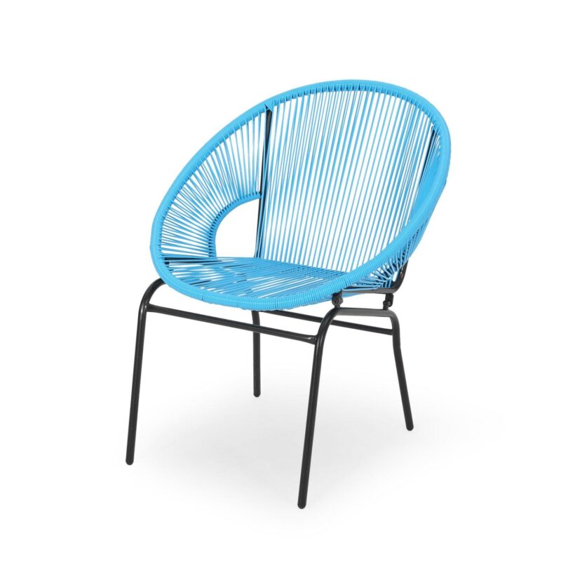 Noble House Nusa Faux Rattan and Iron Patio Chair Set in Blue/Black (Set of 2) - Image 7