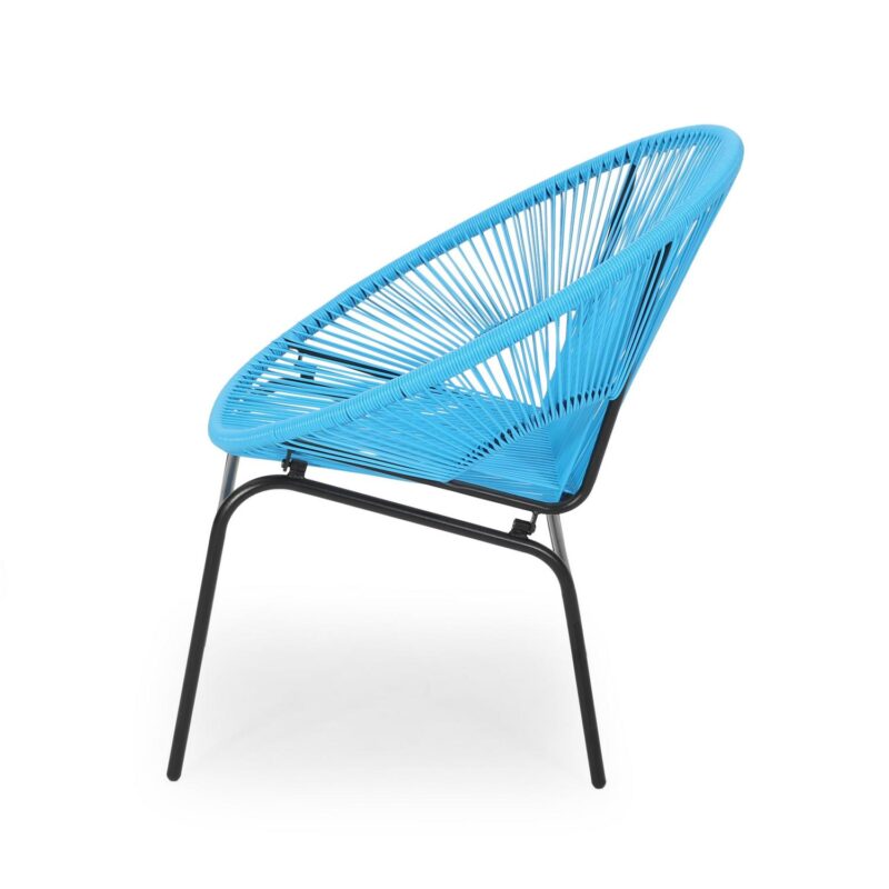 Noble House Nusa Faux Rattan and Iron Patio Chair Set in Blue/Black (Set of 2) - Image 6