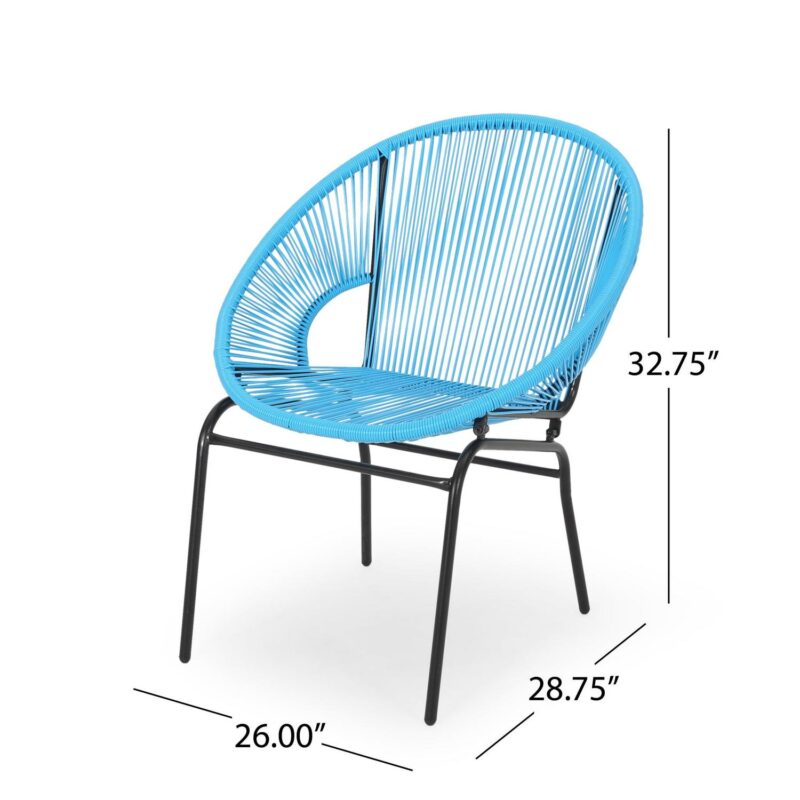 Noble House Nusa Faux Rattan and Iron Patio Chair Set in Blue/Black (Set of 2) - Image 9