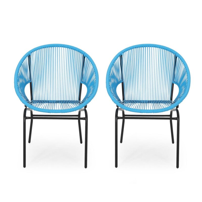 Noble House Nusa Faux Rattan and Iron Patio Chair Set in Blue/Black (Set of 2) - Image 10