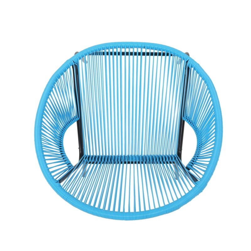Noble House Nusa Faux Rattan and Iron Patio Chair Set in Blue/Black (Set of 2) - Image 4