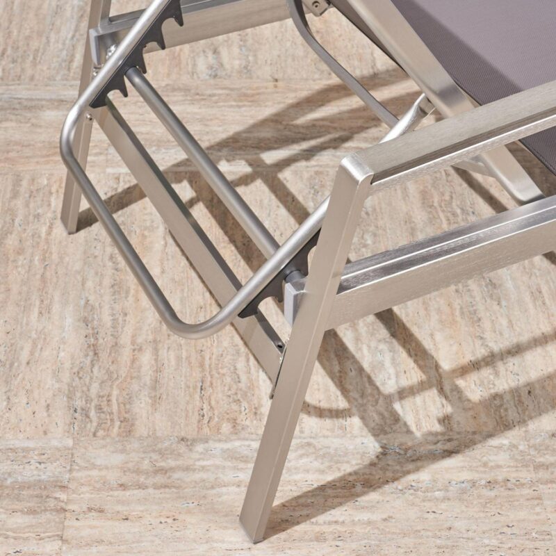 Noble House Oxton Outdoor Mesh and Aluminum Chaise Lounge (Set of 2) Gray - Image 4