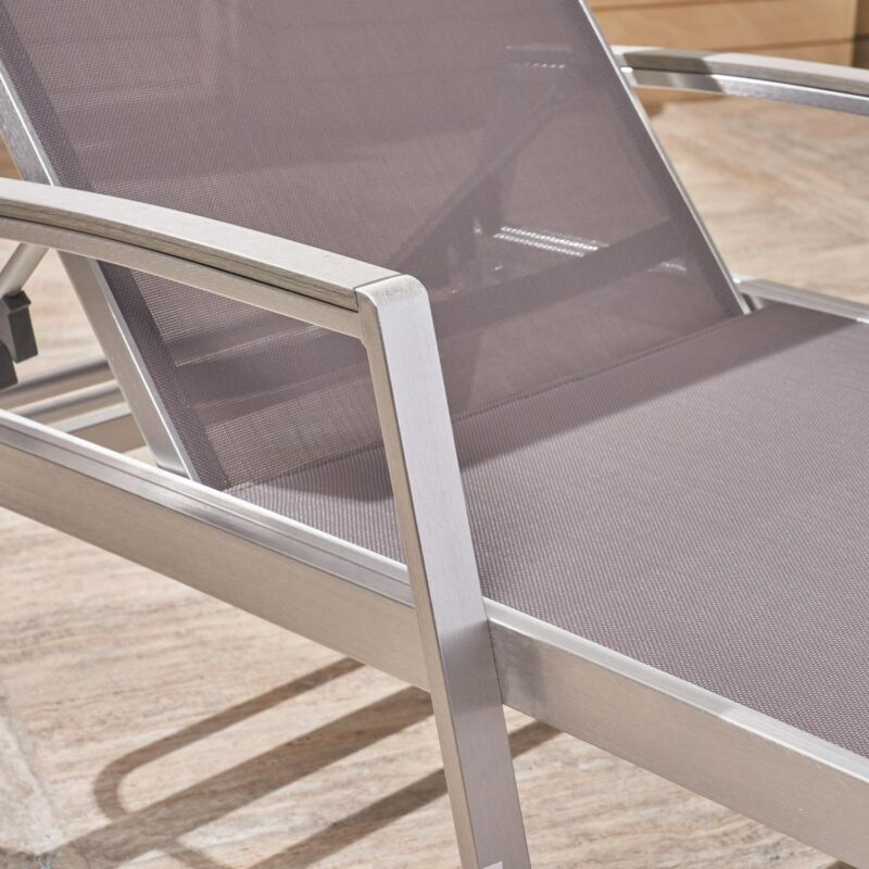 Noble House Oxton Outdoor Mesh and Aluminum Chaise Lounge (Set of 2) Gray - Image 3