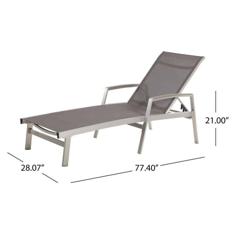 Noble House Oxton Outdoor Mesh and Aluminum Chaise Lounge (Set of 2) Gray - Image 6