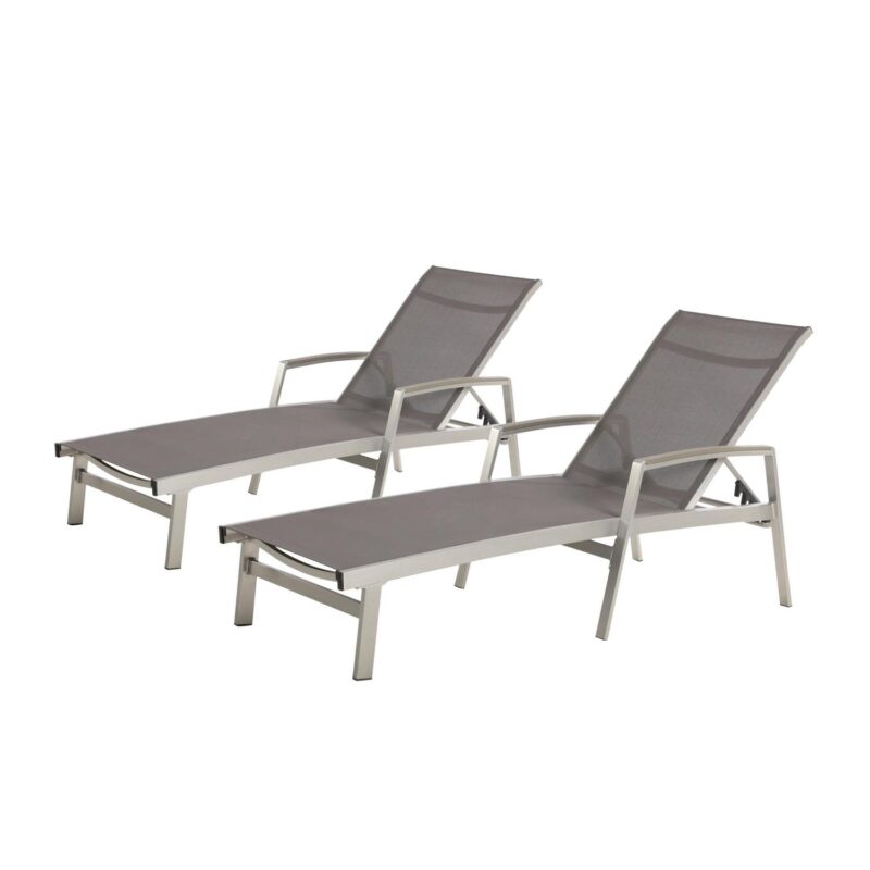 Noble House Oxton Outdoor Mesh and Aluminum Chaise Lounge (Set of 2) Gray - Image 7