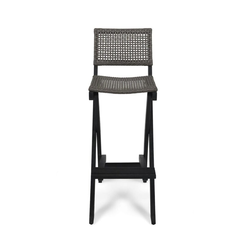 Noble House Polaris Outdoor Folding Acacia Wood Barstool in Dark Gray (Set of 2) - Image 3