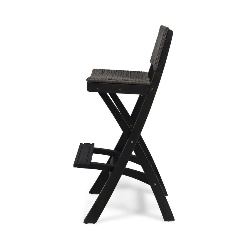 Noble House Polaris Outdoor Folding Acacia Wood Barstool in Dark Gray (Set of 2) - Image 4