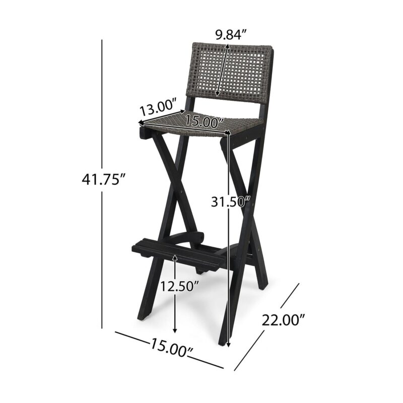 Noble House Polaris Outdoor Folding Acacia Wood Barstool in Dark Gray (Set of 2) - Image 8