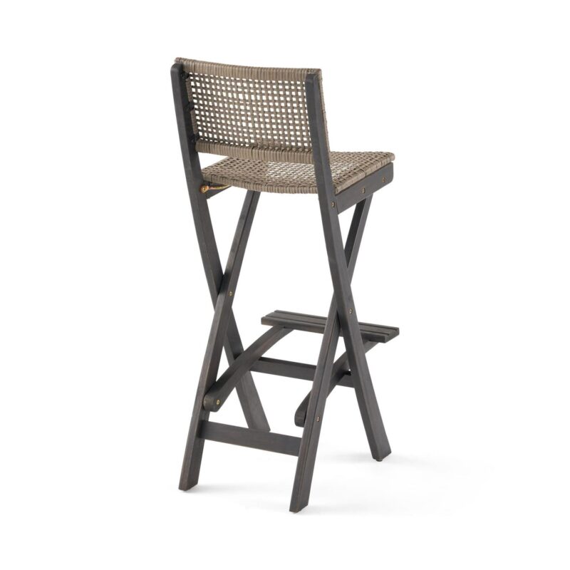 Noble House Polaris Outdoor Folding Acacia Wood Barstool in Dark Gray (Set of 2) - Image 6