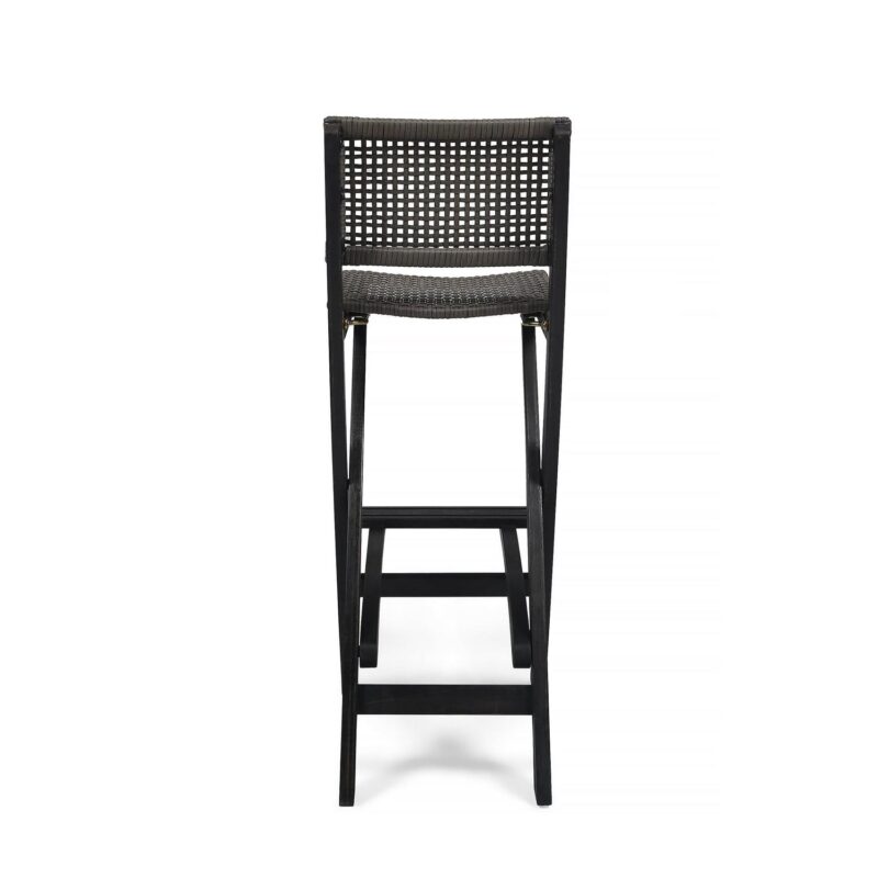 Noble House Polaris Outdoor Folding Acacia Wood Barstool in Dark Gray (Set of 2) - Image 5