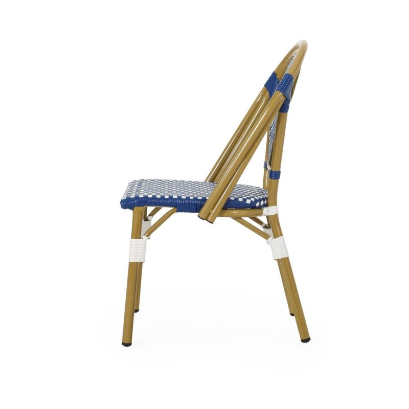 Noble House Remi Aluminum and Faux Rattan Bistro Chairs in Blue/White (Set of 2) - Image 2