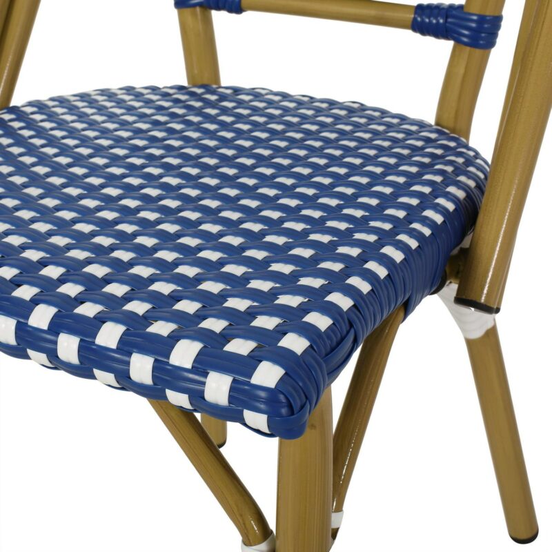 Noble House Remi Aluminum and Faux Rattan Bistro Chairs in Blue/White (Set of 2) - Image 6