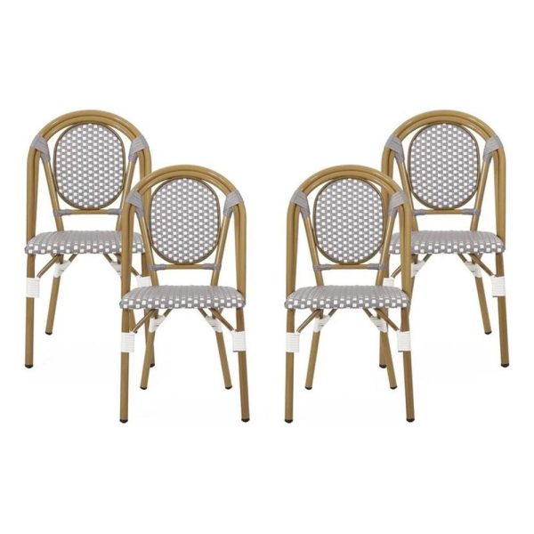 Noble House Remi Aluminum and Faux Rattan Bistro Chairs in Gray/White (Set of 4)
