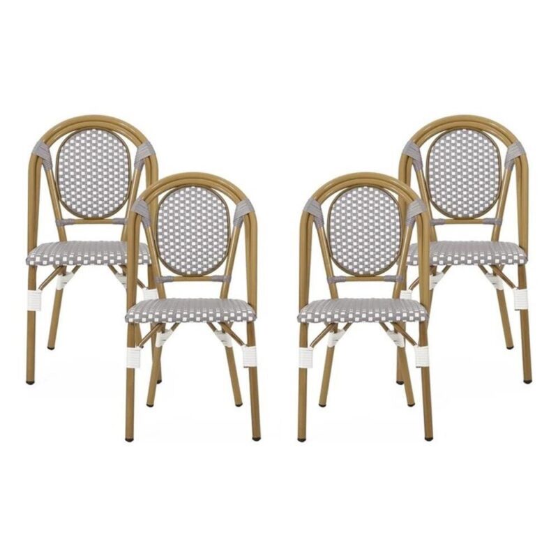 Noble House Remi Aluminum and Faux Rattan Bistro Chairs in Gray/White (Set of 4)
