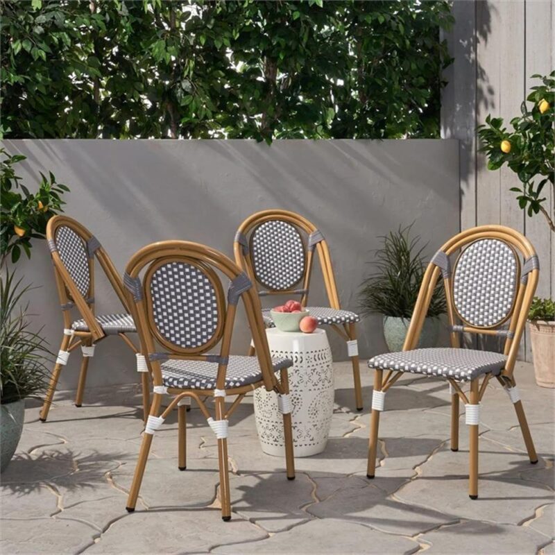 Noble House Remi Aluminum and Faux Rattan Bistro Chairs in Gray/White (Set of 4) - Image 2