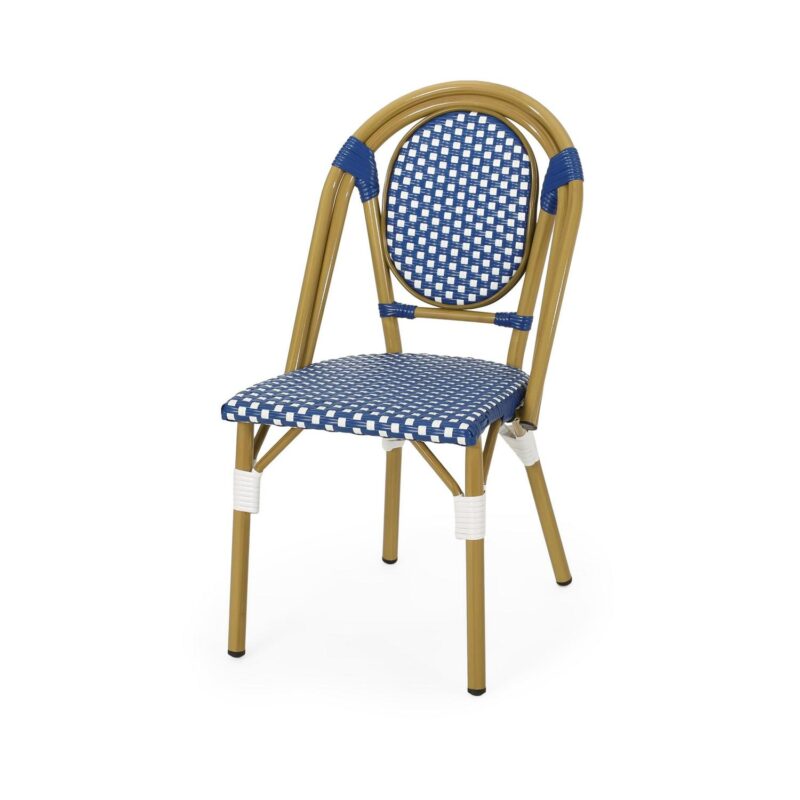 Noble House Remi Aluminum and Faux Rattan Bistro Chairs in Blue/White (Set of 2) - Image 3