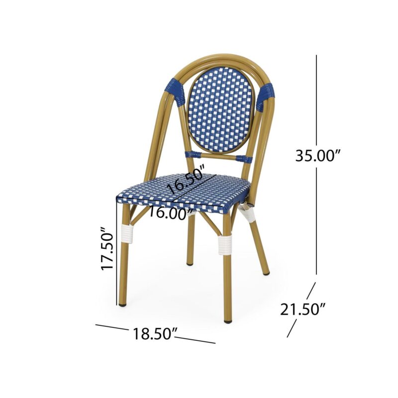 Noble House Remi Aluminum and Faux Rattan Bistro Chairs in Blue/White (Set of 2) - Image 8