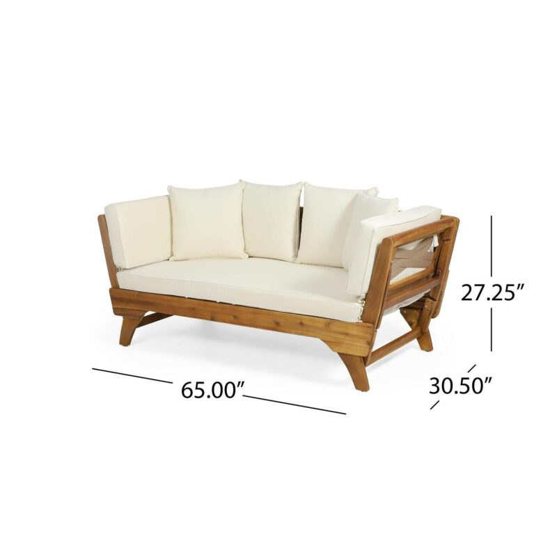 Noble House Serene Outdoor Acacia Wood Expandable Daybed in Teak/ Beige/Khaki - Image 7