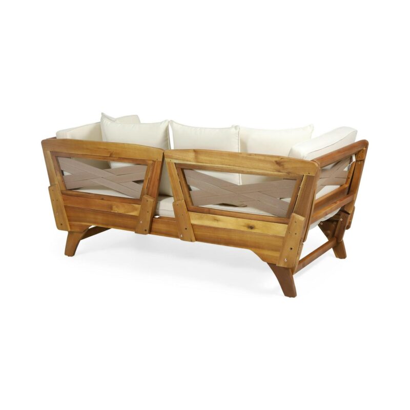 Noble House Serene Outdoor Acacia Wood Expandable Daybed in Teak/ Beige/Khaki - Image 9