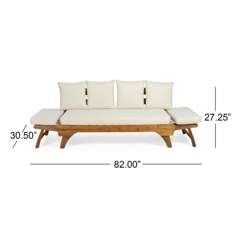 Noble House Serene Outdoor Acacia Wood Expandable Daybed in Teak/ Beige/Khaki - Image 6