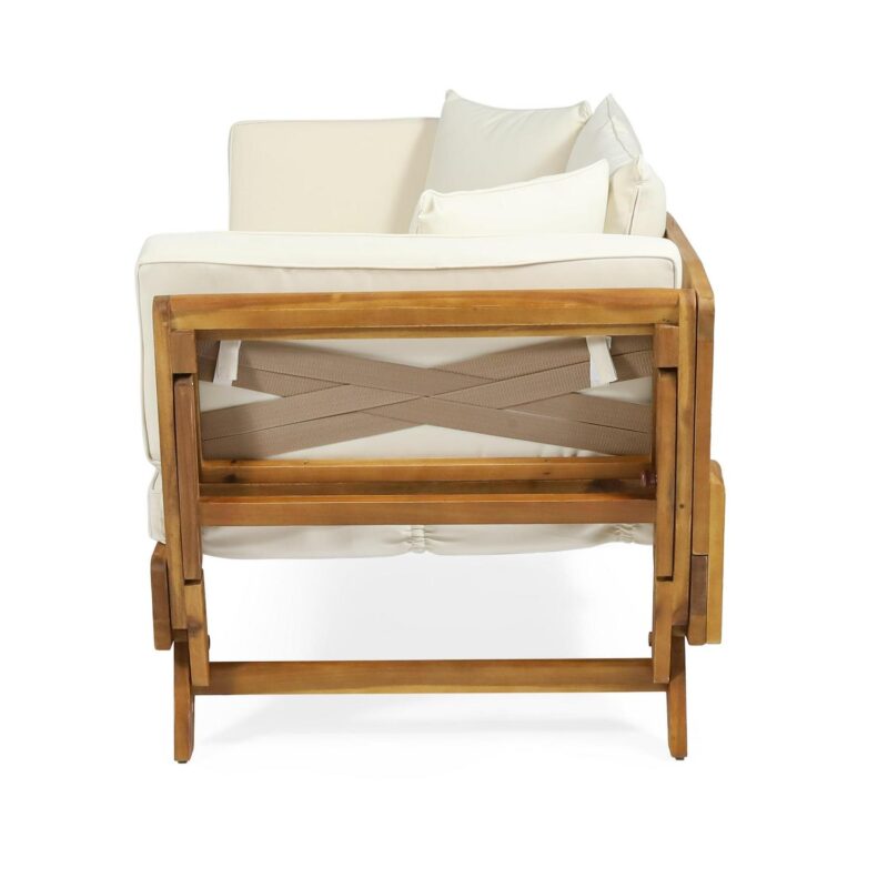 Noble House Serene Outdoor Acacia Wood Expandable Daybed in Teak/ Beige/Khaki - Image 8