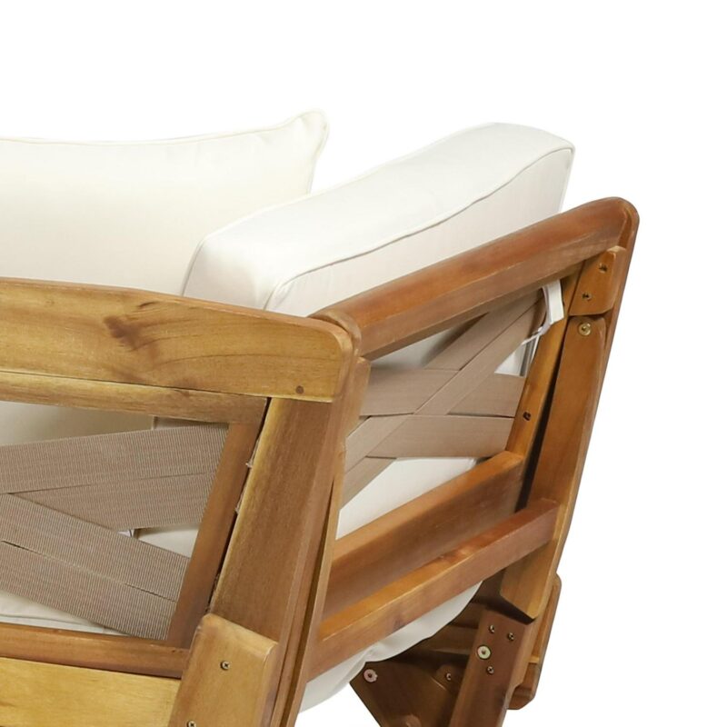Noble House Serene Outdoor Acacia Wood Expandable Daybed in Teak/ Beige/Khaki - Image 3