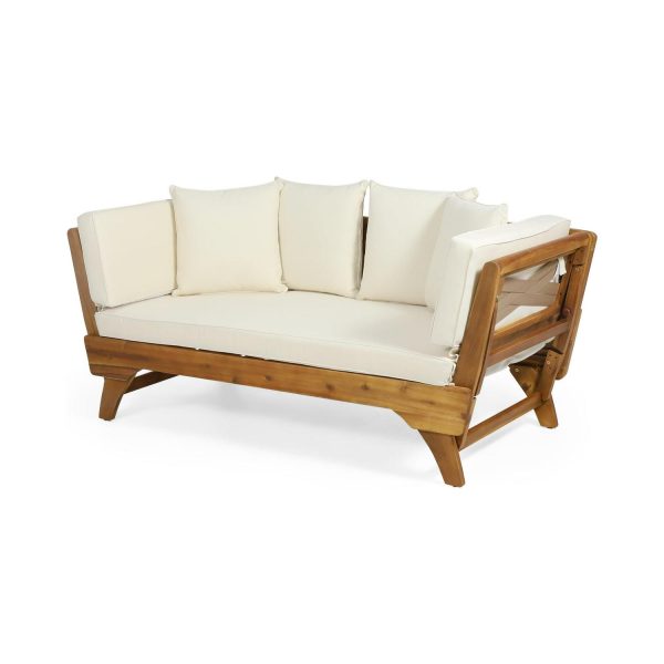 Noble House Serene Outdoor Acacia Wood Expandable Daybed in Teak/ Beige/Khaki