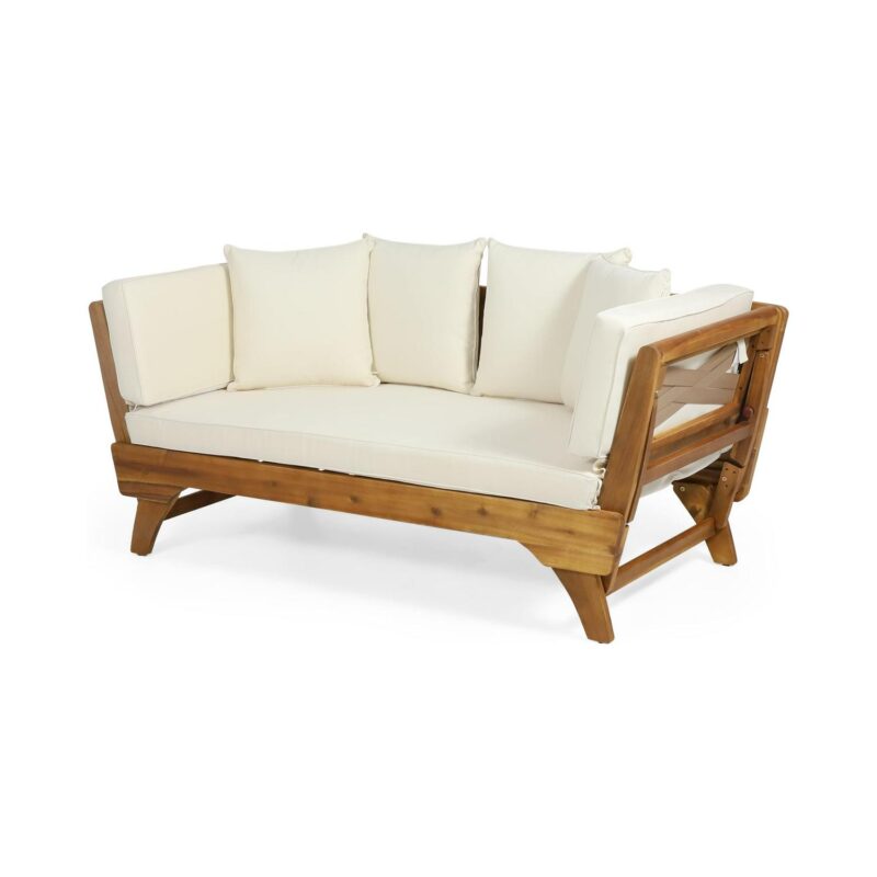 Noble House Serene Outdoor Acacia Wood Expandable Daybed in Teak/ Beige/Khaki