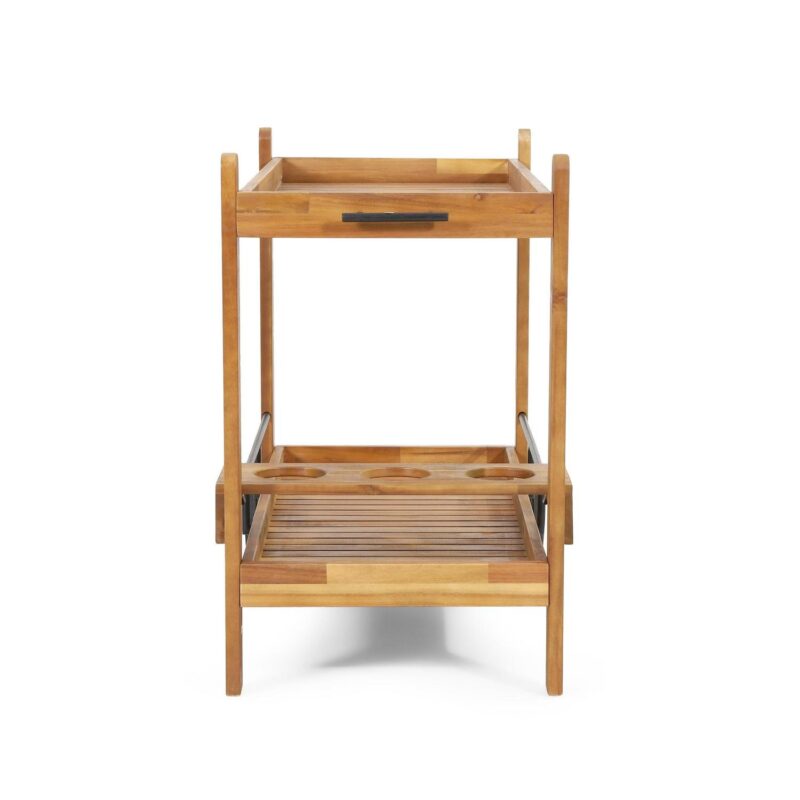 Noble House Teak and Black Acacia, Wood and Iron Outdoor Kitchen Serving and Storage Cart - Image 8