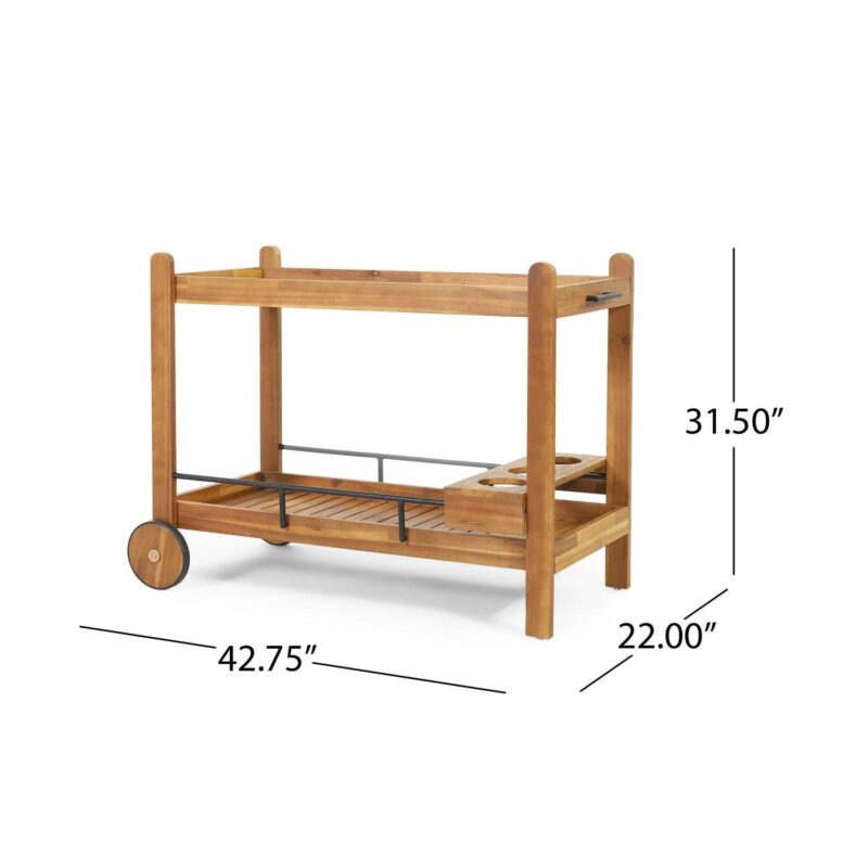 Noble House Teak and Black Acacia, Wood and Iron Outdoor Kitchen Serving and Storage Cart - Image 7