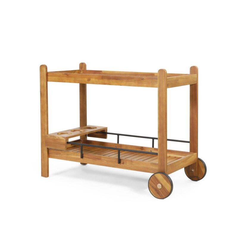 Noble House Teak and Black Acacia, Wood and Iron Outdoor Kitchen Serving and Storage Cart - Image 10