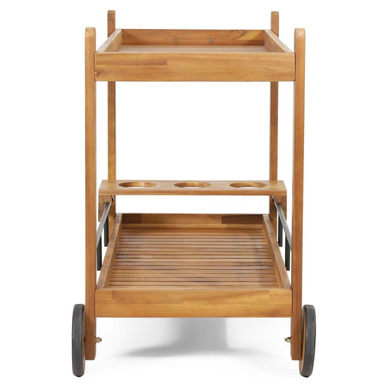 Noble House Teak and Black Acacia, Wood and Iron Outdoor Kitchen Serving and Storage Cart - Image 9